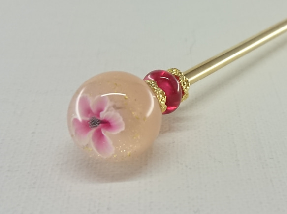 【ガラスの花】花玉かんざし 薄ピンク色×ピンク色 2枚目の画像