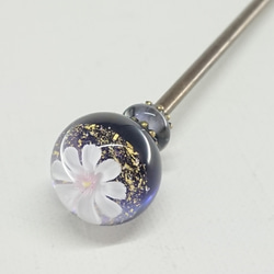 【ガラスの花】花玉かんざし 濃い紫色×白色 2枚目の画像