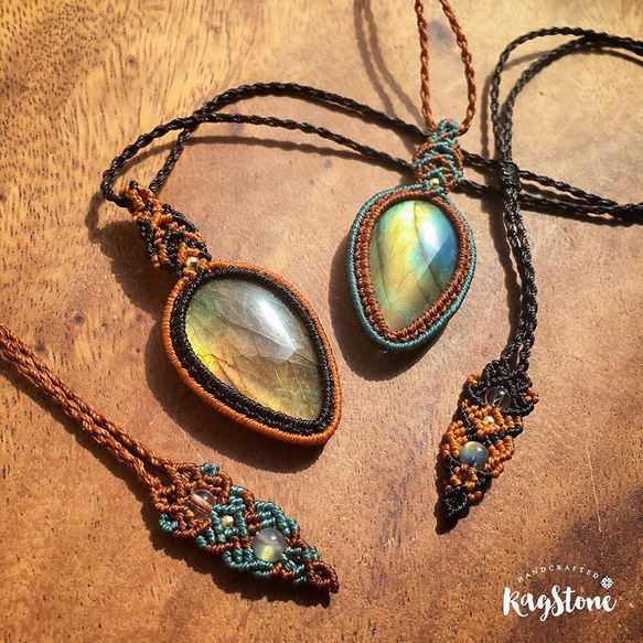 【天然石 Macrame】拉長石編織吊墜頸鍊 / Labradorite macrame pendant 第1張的照片