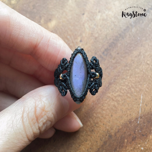 【天然石 Macrame】冰種滿光拉長石編織戒指 / Labradorite macrame ring 第1張的照片