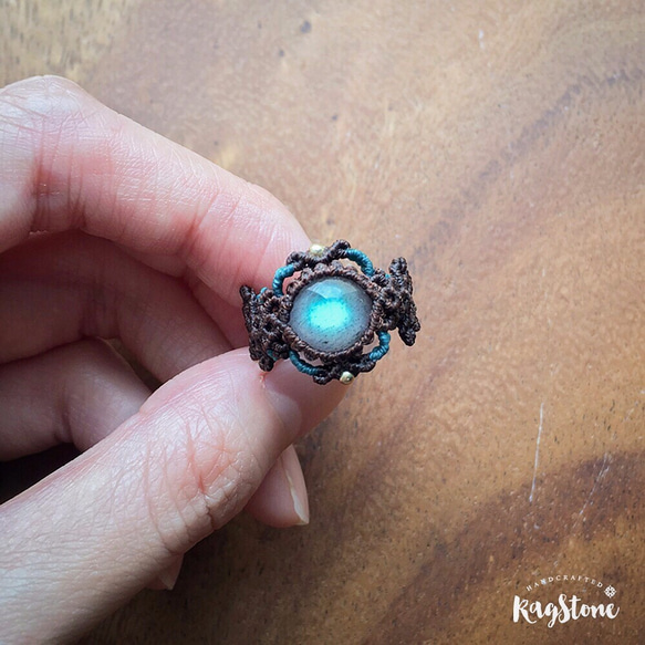 【天然石 Macrame】拉長石編織戒指 / Labradorite macrame ring 第3張的照片