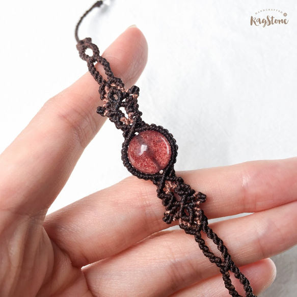 【天然石 Macrame】草莓晶編織手鍊 / Strawberry quartz macrame braceletStr 第2張的照片