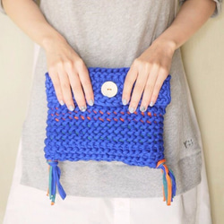 【SALE】Clutch Bag / Fringe Blue Mix フリンジ クラッチバッグ ブルー 1枚目の画像