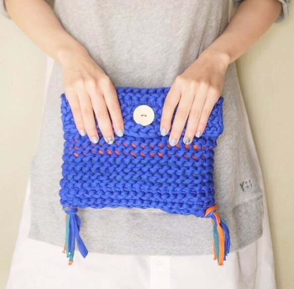 【SALE】Clutch Bag / Fringe Blue Mix フリンジ クラッチバッグ ブルー 1枚目の画像