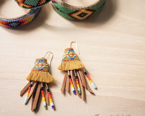 New◇No.155◇ オルテガ×デニム×引き揃え糸☆ タッセルピアス
