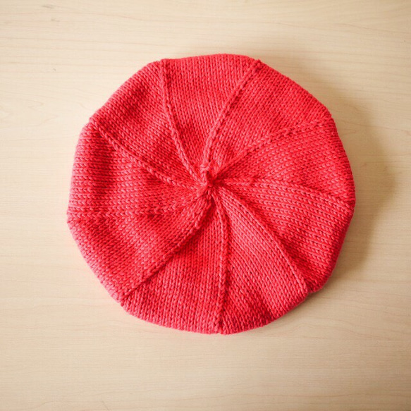 復古棉貝雷帽珊瑚紅色針織帽 第3張的照片