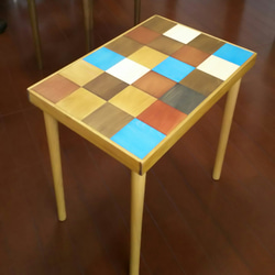 モザイクタイルローテーブル ナチュラルウッド ウォルナット塗装 ロー