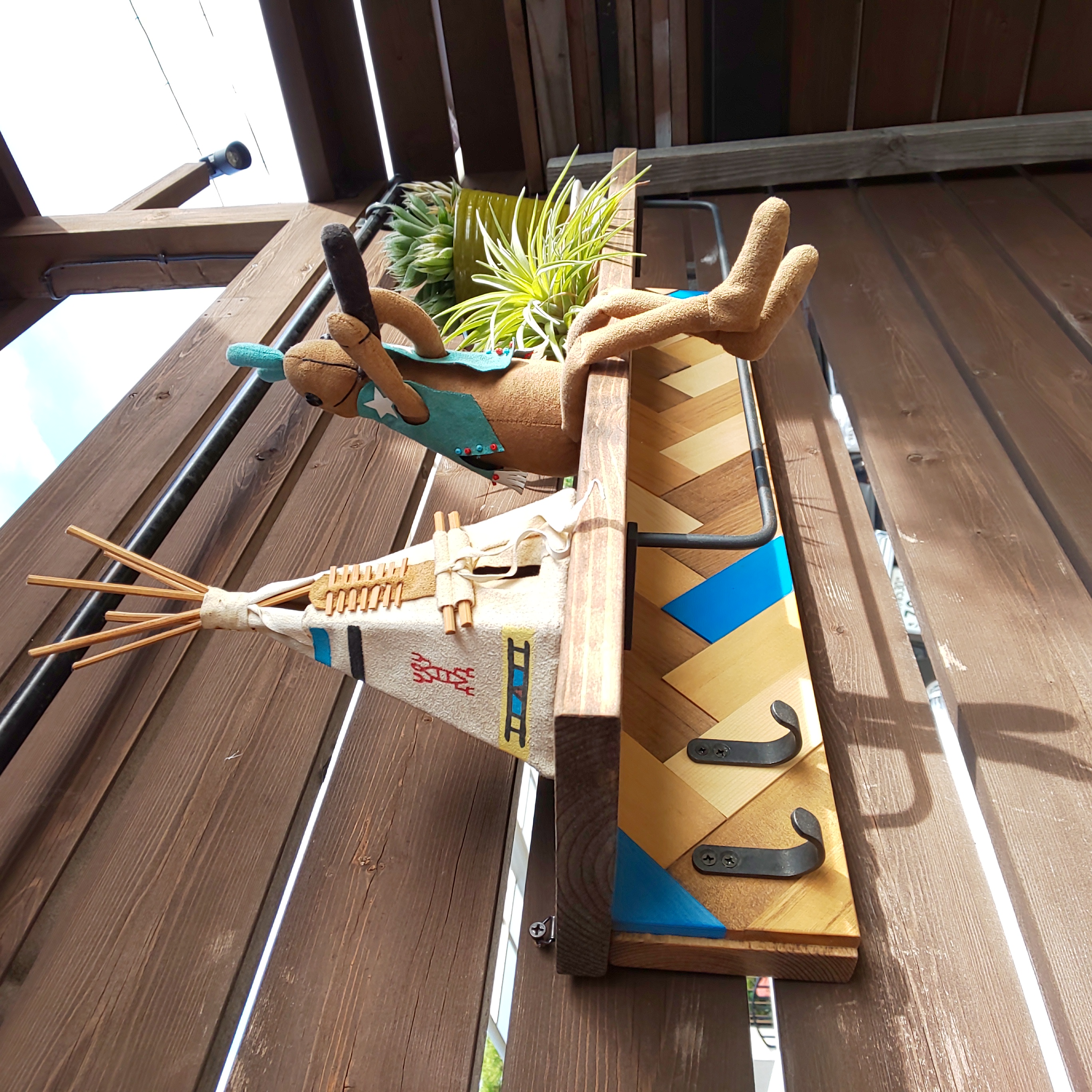 棚板奥行き14cm ウォールシェルフ 2連アイアンフック付き