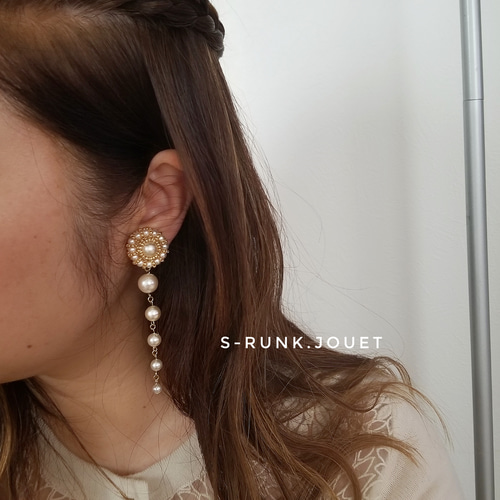 ビーズ刺繍×パールイヤリング/ピアス イヤリング
