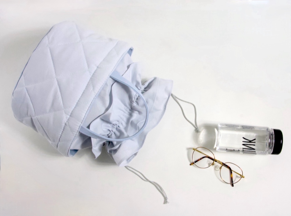 オリジナル キルト ミニ トートバッグ アイスブルーグレー