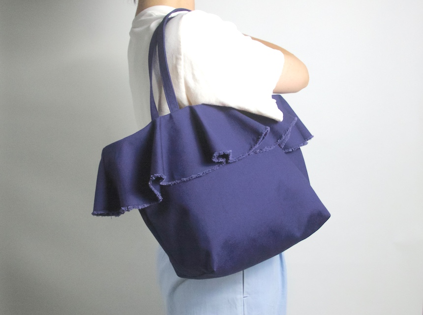 リラックス＊トート フリンジラッフル ドロストバッグ ネイビー