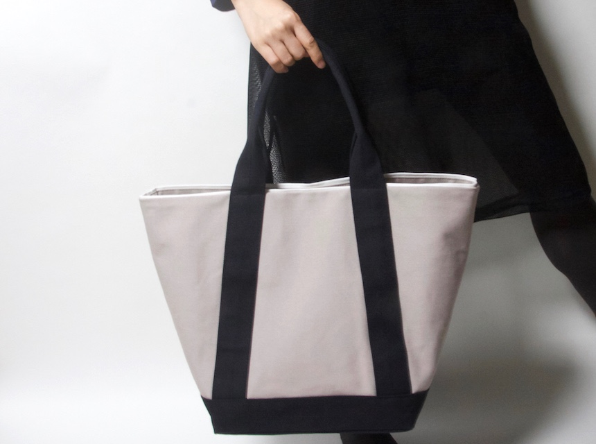 配色 スクエア ビッグサイズ・トートバッグ ライトグレーベージュ