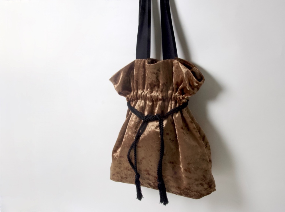 クラッシュベロア トートバッグ ドロストバッグ ゴールド