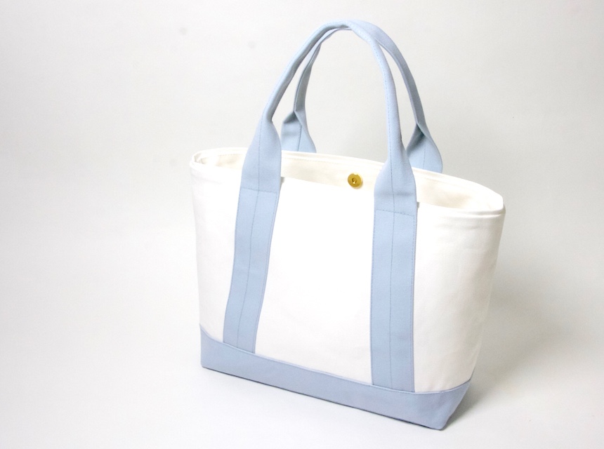 お仕事サイズ・帆布　トートバッグ スカイブルー × ホワイト