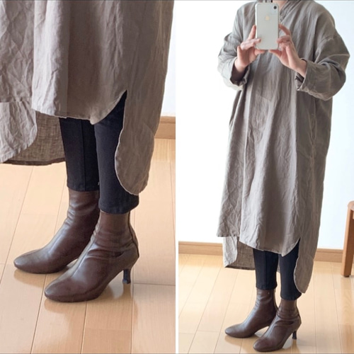 ☆新作☆最高級のフレンチリネン☆スタンドカラーVネック