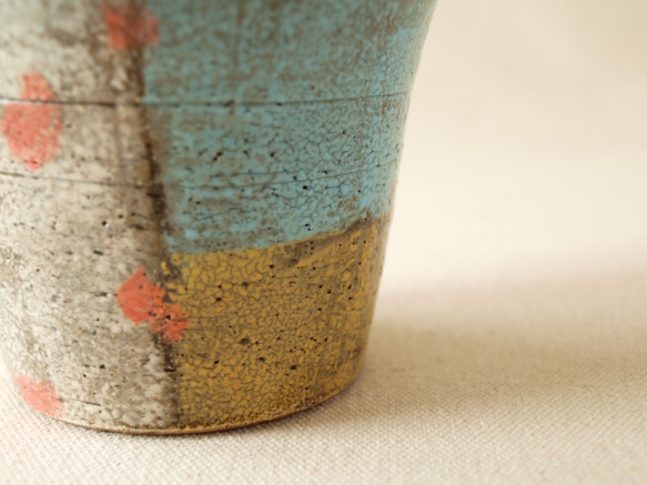 新作【マグカップ　200】　赤ドット　ブルー×オレンジ　200ｃｃ　陶器 5枚目の画像