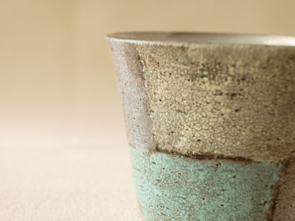 新作【マグカップ　200】　パープル×グリーン　200ｃｃ　陶器 3枚目の画像