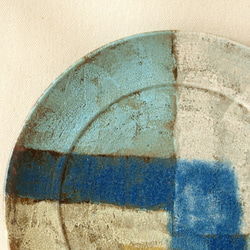 大皿Ａ　 カラフル　青　水色　オレンジ　陶器　　23ｃｍ 2枚目の画像