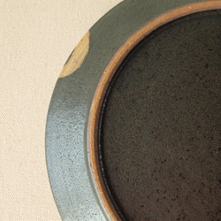 C　イエロードット　黒　陶器　　24.5ｃｍ　大皿　フラット 9枚目の画像