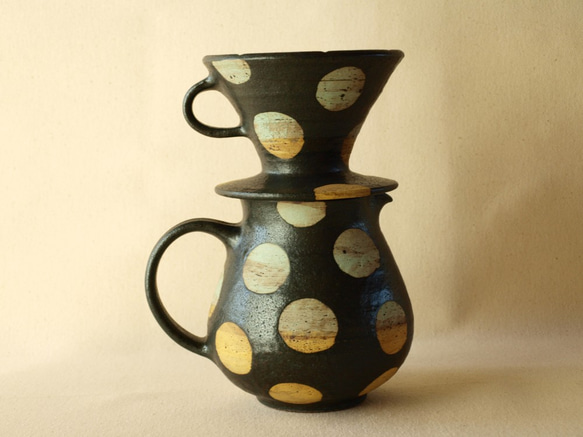 H&Hドット】コーヒードリッパー＆ピッチャー 黒 オレンジ×グリーン