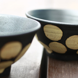 お茶碗　黒　イエロードット　陶器　黄色　水玉 2枚目の画像