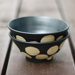 お茶碗　黒　イエロードット　陶器　黄色　水玉 8枚目の画像