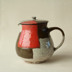【RED　2　】　ピッチャー　 蓋付き　赤　青　陶器　　600ｃｃ 3枚目の画像