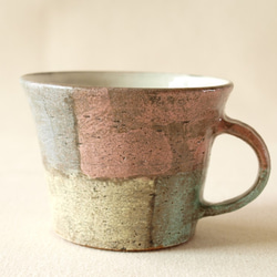 再販【マグカップ　200】　ピンク×グリーン　200ｃｃ　陶器 1枚目の画像