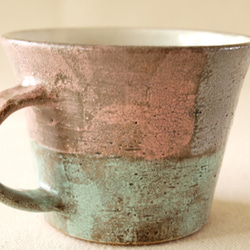 再販【マグカップ　200】　ピンク×グリーン　200ｃｃ　陶器 5枚目の画像