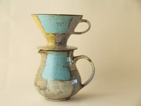 ORENGE 2 】 コーヒードリッパー＆ピッチャー オレンジ×ブルー 陶器