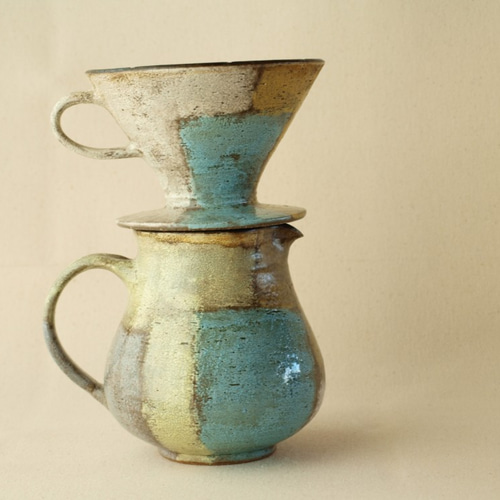 ORENGE 2 】 コーヒードリッパー＆ピッチャー オレンジ×ブルー 陶器