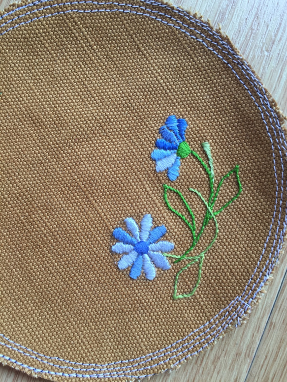 刺繍入りコースター4枚組“青い花” 5枚目の画像