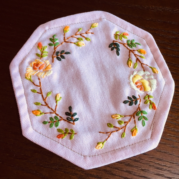 桃色八角形  薔薇の刺繍3枚組 2枚目の画像