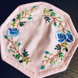 桃色八角形  薔薇の刺繍3枚組 4枚目の画像