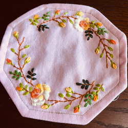 桃色八角形  薔薇の刺繍3枚組 6枚目の画像