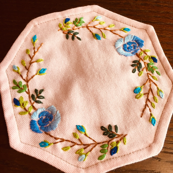 桃色八角形  薔薇の刺繍3枚組 7枚目の画像