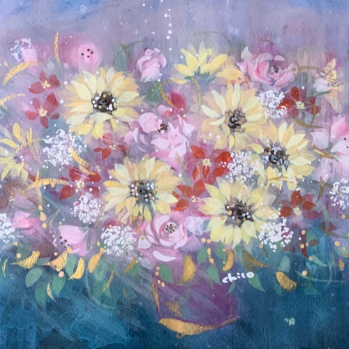 油絵 絵画 【白と青い花】 絵画 HR 通販 13363219｜Creema