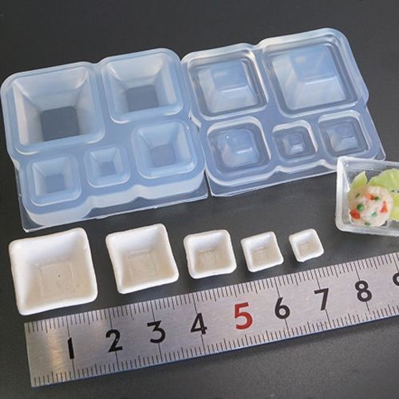 レジン、樹脂粘土用モールド詰め合わせ S724)シリコンモールド キッチン雑貨 スクエア 小鉢 食器 器 お