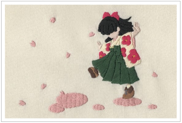 手刺繍イラストポストカード４枚入り　【桜の絨毯】 1枚目の画像