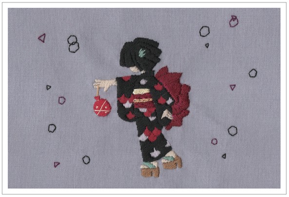 手刺繍イラストポストカード4枚入り 【闇と金魚】 ポストカード