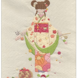 手刺繍イラストポストカード４枚入り　【和菓子姫】 1枚目の画像