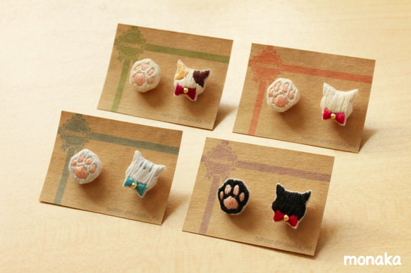 handmade ❁⃘*.゜ 編み物キャンディとデビルにゃんこの猫ピアス