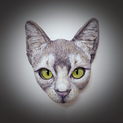 阿比西尼亞貓頭 銀色版 項鍊/胸針/標本框（可來圖訂製不同貓種、花紋） 第2張的照片