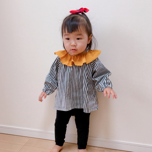 フリルスモック stripe×mustardyellow ベビー服 STAR KIDS 通販