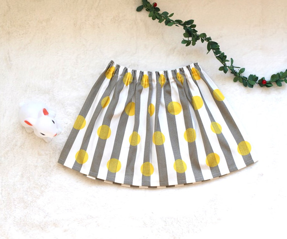 stripe×dot ギャザースカート 80〜130㎝ 1枚目の画像