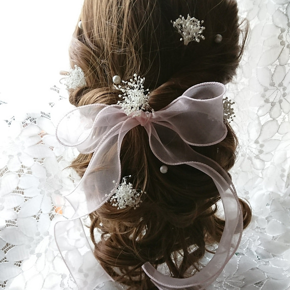 髪飾り ヘッドパーツ  ヘッドドレス 成人式 結婚式 卒業式  パールピン リボンピン 2枚目の画像