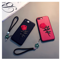 バラ刺繍 ストラップ付で便利 iphoneケース 6/7/8/6+/7+/8+/X/XS/XSMAX/XR 2枚目の画像