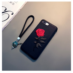 バラ刺繍 ストラップ付で便利 iphoneケース 6/7/8/6+/7+/8+/X/XS/XSMAX/XR 3枚目の画像