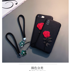 バラ刺繍 ストラップ付で便利 iphoneケース 6/7/8/6+/7+/8+/X/XS/XSMAX/XR 5枚目の画像