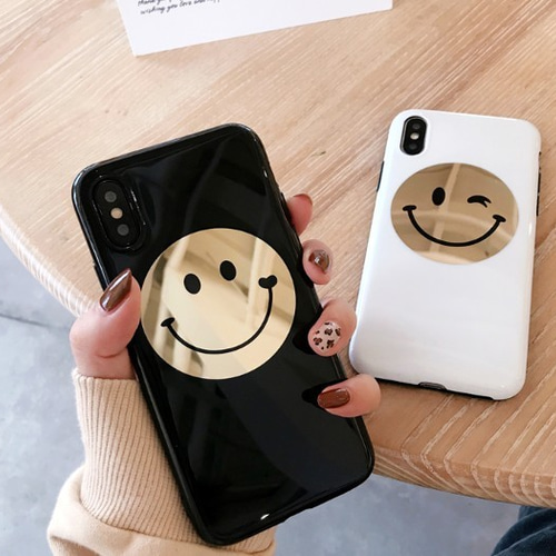 ニコちゃん鏡 スマイル ニコちゃん スマイリー ミラー iphoneケース 6/7/8/6+/7+/8+/